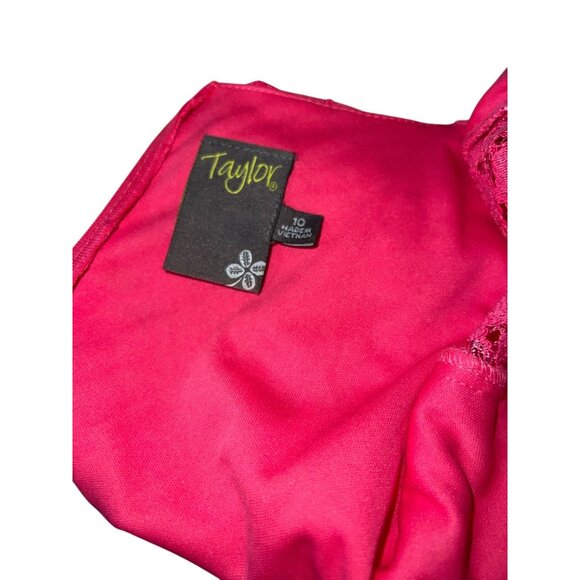 Taylor Womens Hot Pink Floral Lace Overlay Dress Size 10 Short Sleeves Crew Neck - Picture 3 of 16